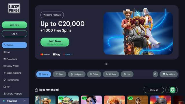 LuckyWins casino screenshot